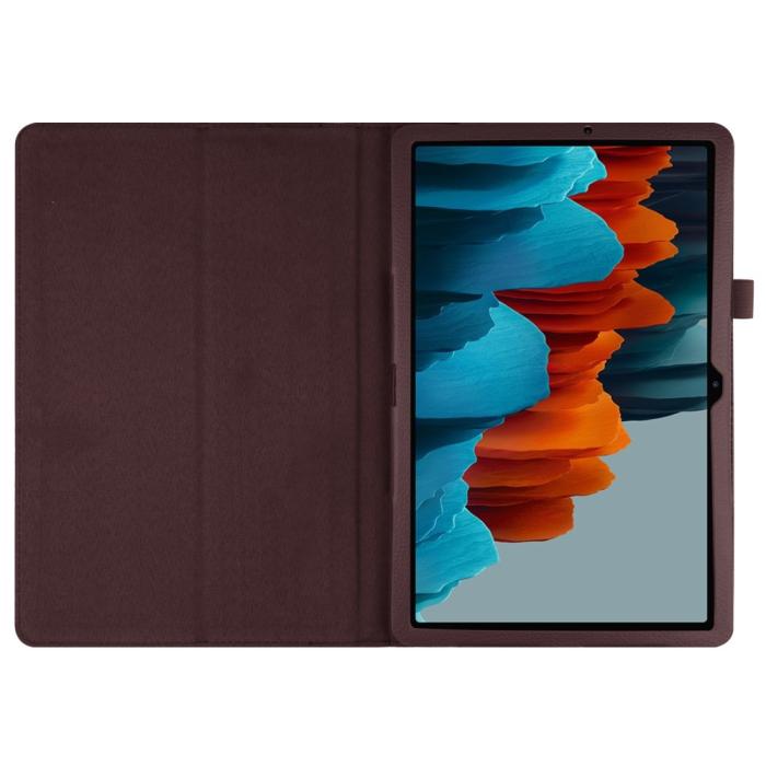 Bild 5, Samsung Galaxy Tab S7 Plus / Tab S8 Plus Litchi Läder Fodral Brun