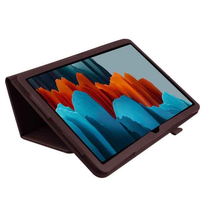 Bild 6, Samsung Galaxy Tab S7 Plus / Tab S8 Plus Litchi Läder Fodral Brun