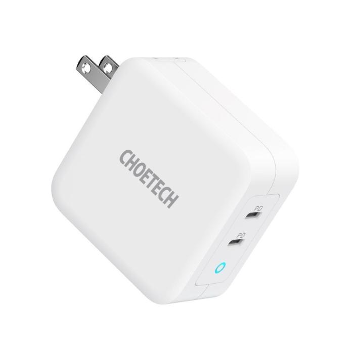 Bild 2, Choetech 100W PD 2x USB-C Väggladdare Vit