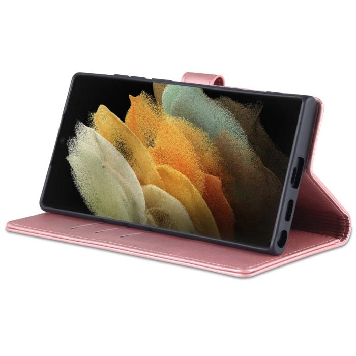 Bild 4, AZNS Samsung Galaxy S22 Ultra Fodral Läder Roséguld