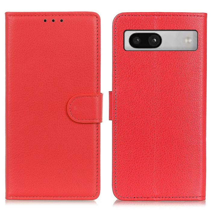 Bild 1, Google Pixel 7A Fodral Litchi Läder Röd