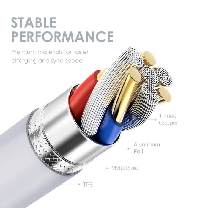 Bild 4, NORTHJO 1m 60W PD USB-C - USB-C Snabbladdnings Kabel Vit