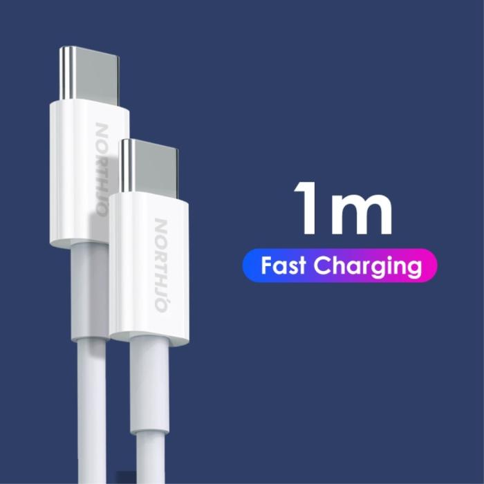 Bild 5, NORTHJO 1m 60W PD USB-C - USB-C Snabbladdnings Kabel Vit