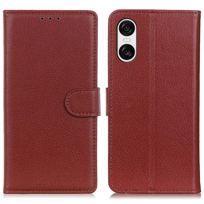 Bild 1, Sony Xperia 10 VI Litchi Läder Fodral Brun