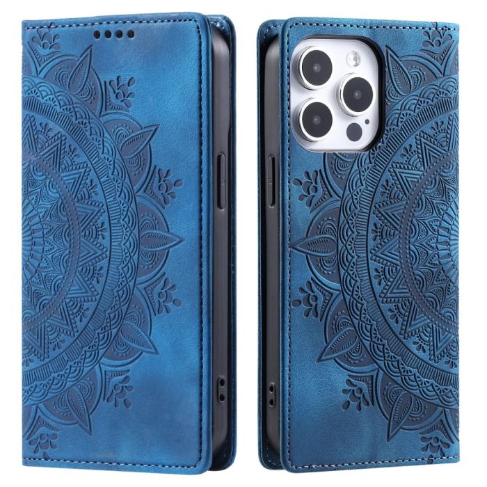 Bild 1, iPhone 16 Pro Max Fodral Mandala Flip Läder Blå