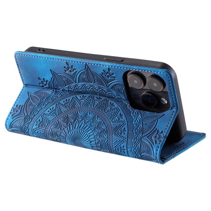 Bild 4, iPhone 16 Pro Max Fodral Mandala Flip Läder Blå
