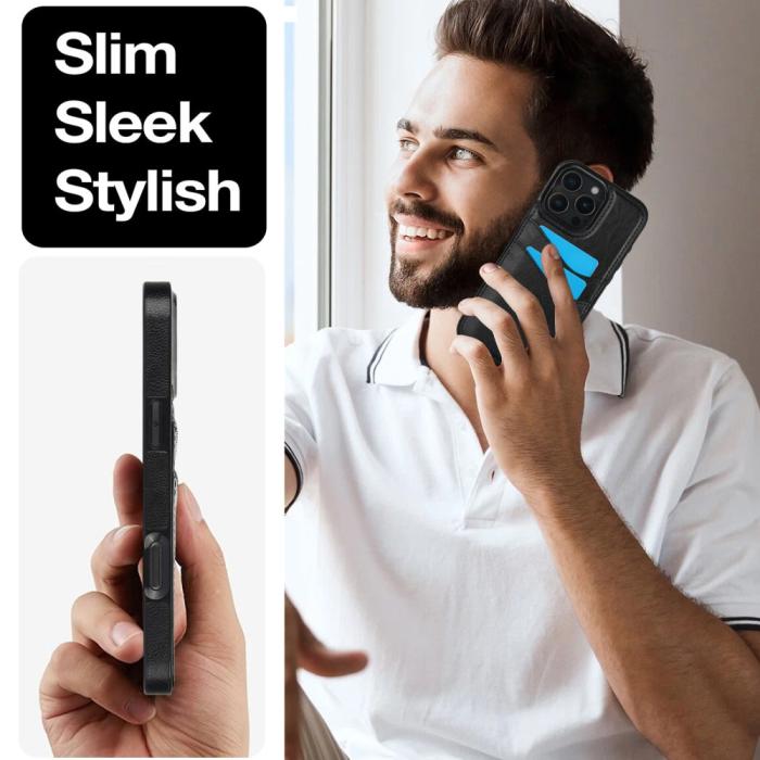 Bild 6, iPhone 16 Pro Skal Med Kortfack Läder Svart