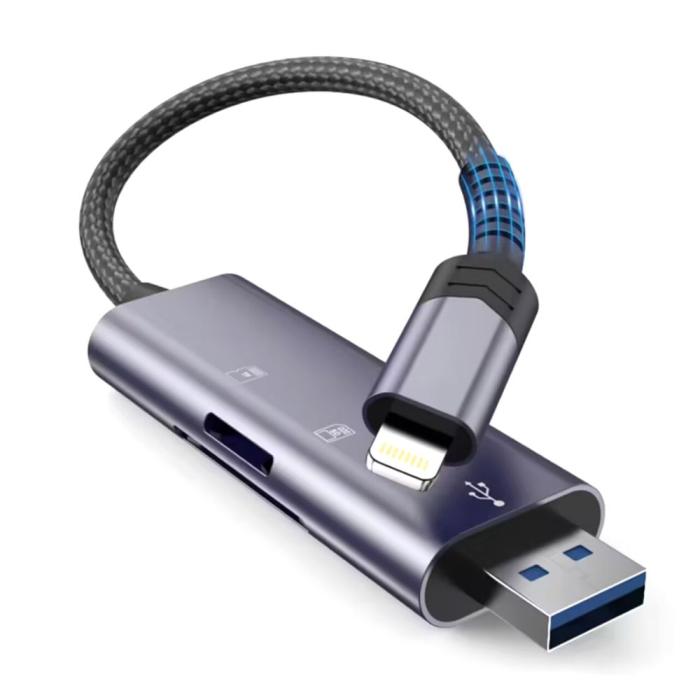 Bild 2, Tech-Protect Lightning - USB SD & Micro SD Kortläsare Grå