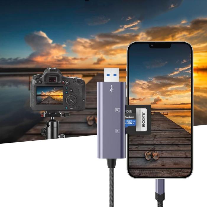 Bild 3, Tech-Protect Lightning - USB SD & Micro SD Kortläsare Grå