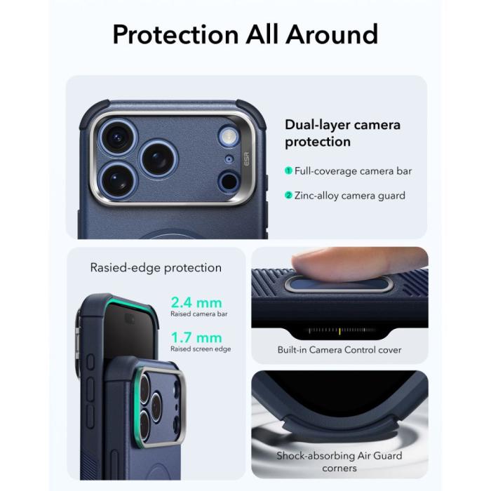 Bild 5, ESR iPhone 18 Pro / 17 Pro Skal MagSafe Cyber Tough Kickstand Blå