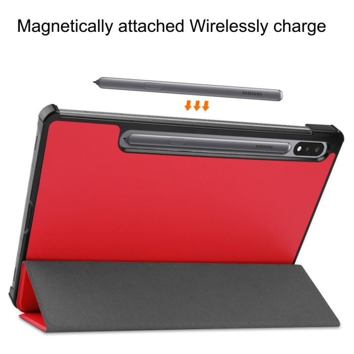 Bild 4, Samsung Galaxy Tab S9 Fodral Tri-Fold Läder Röd