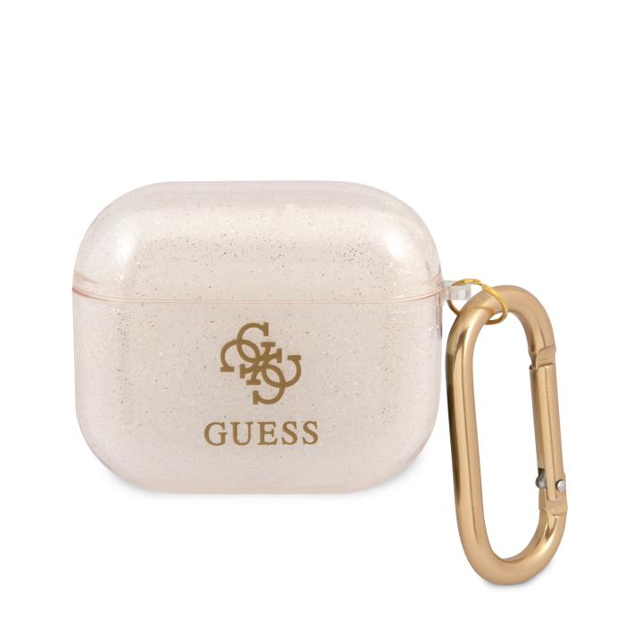 Bild 1, Guess AirPods 3 Skal 4G TPU Glitter Karbinhake Guld
