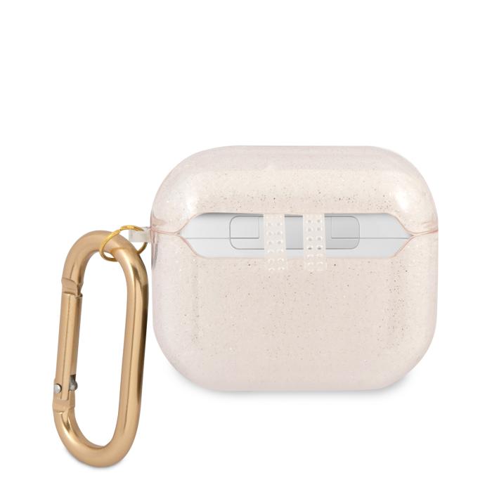 Bild 2, Guess AirPods 3 Skal 4G TPU Glitter Karbinhake Guld