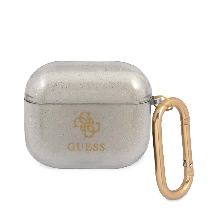Bild 1, Guess AirPods 3 Skal 4G TPU Glitter Karbinhake Svart