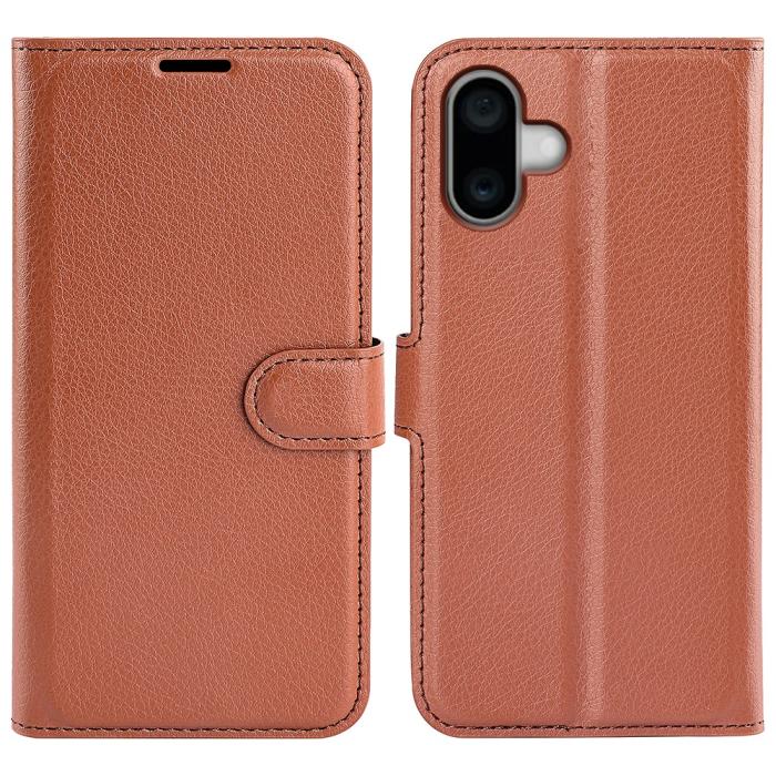 Bild 1, iPhone 16 Plus Fodral Litchi Läder Brun