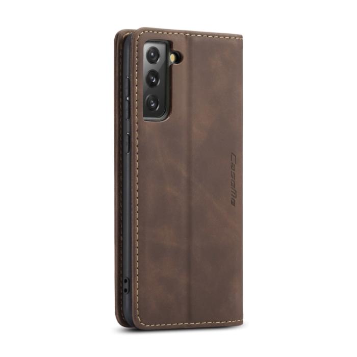 Bild 3, CASEME Samsung Galaxy S21 FE Fodral Retro Flip Läder Brun