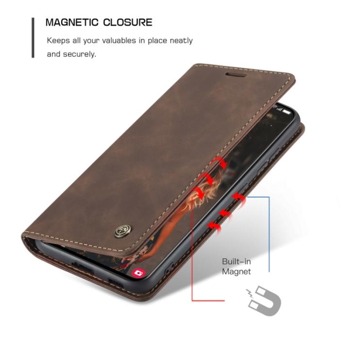 Bild 5, CASEME Samsung Galaxy S21 FE Fodral Retro Flip Läder Brun