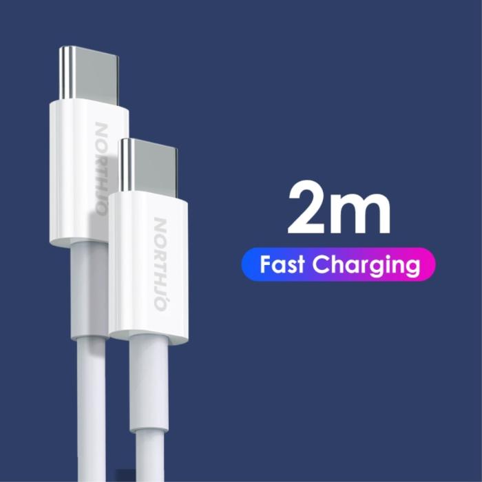 Bild 5, NORTHJO 2m 60W PD USB-C - USB-C Snabbladdnings Kabel Vit