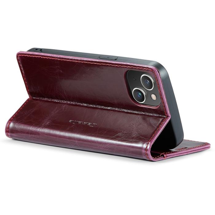 Bild 3, CASEME iPhone 15 Plus Fodral Oil Wax Flip Vinröd