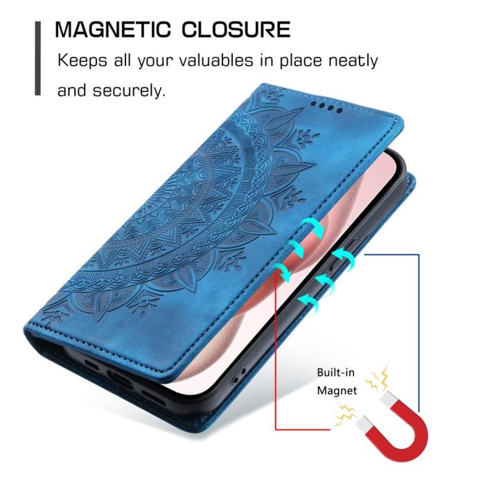 Bild 6, iPhone 16 Pro Max Fodral Mandala Flip Läder Blå