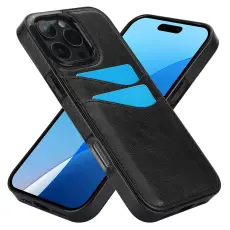 iPhone 16 Pro Max Skal Med Kortfack L&auml;der Svart