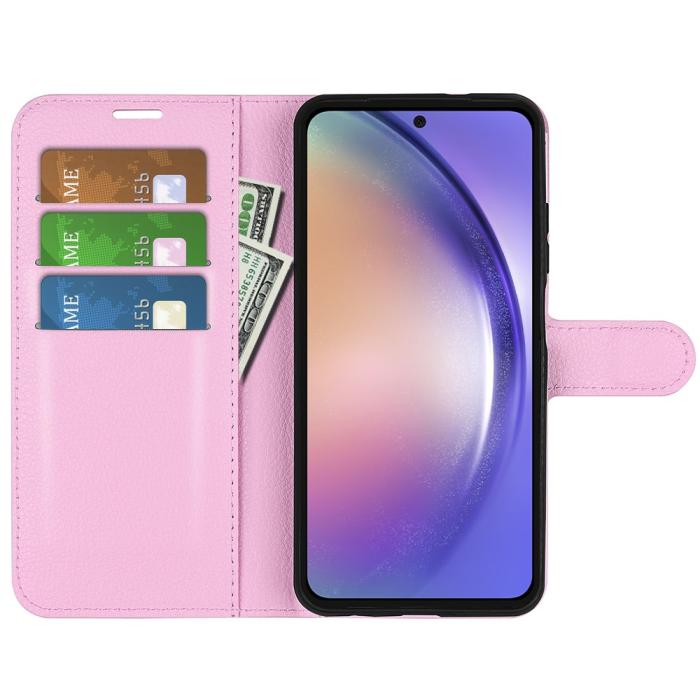 Bild 2, Samsung Galaxy A55 5G Fodral Litchi Läder Ljus Rosa