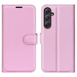 Samsung Galaxy A55 5G Fodral Litchi Läder Ljus Rosa