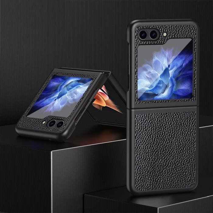 Bild 2, Samsung Galaxy Z Flip 5 Skal Litchi Läder Svart