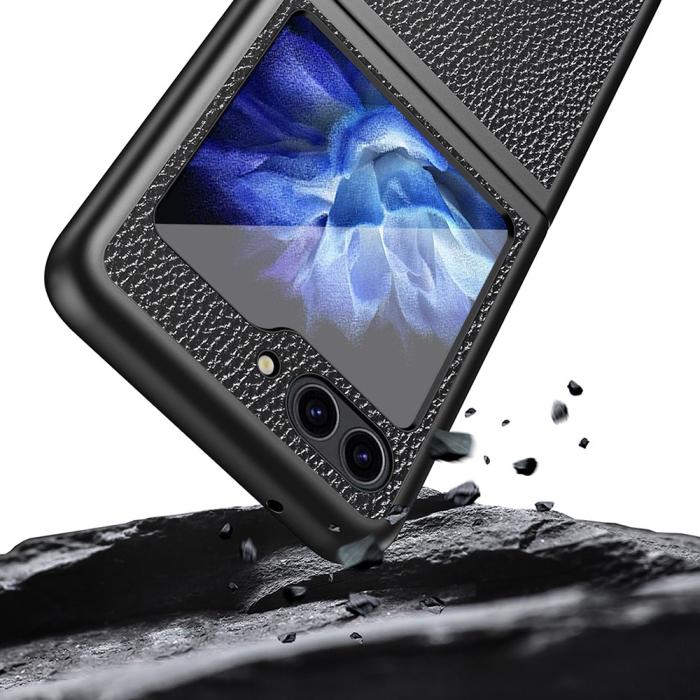 Bild 6, Samsung Galaxy Z Flip 5 Skal Litchi Läder Svart