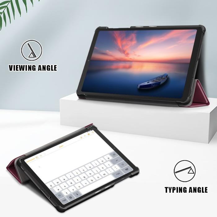 Bild 4, Samsung Galaxy Tab A7 Lite 8.7 - Tri-Fold Läder Fodral - Vinröd