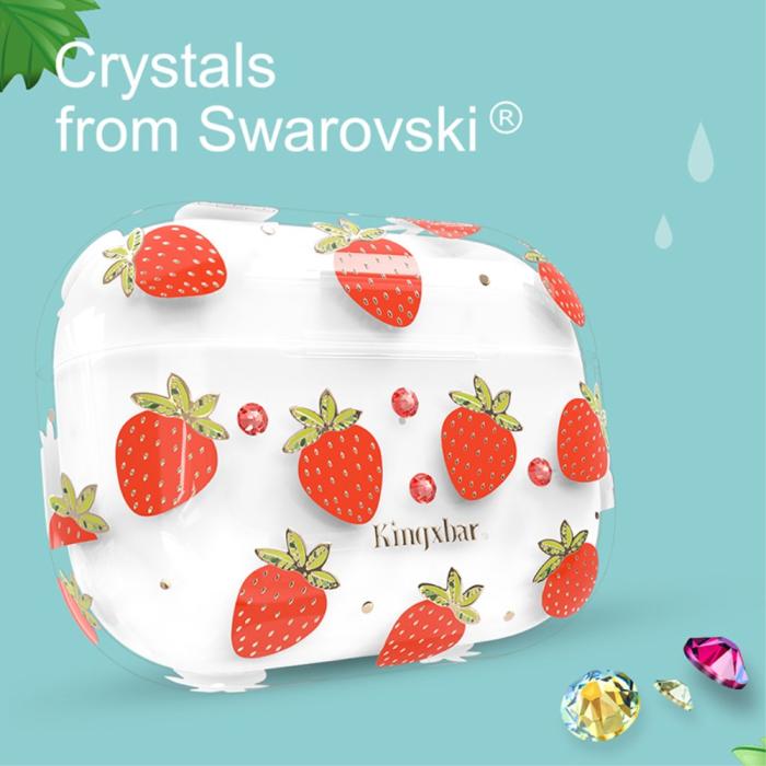 Bild 2, AirPods Pro - KINGXBAR Swarovski Dekor Skal - Jordgubbar