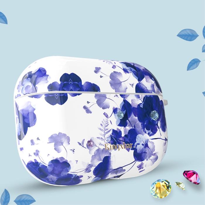 Bild 2, AirPods Pro - KINGXBAR Swarovski Dekor Skal - Blåa Blommor