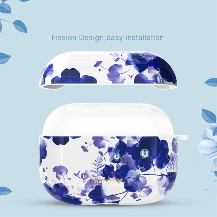 Bild 3, AirPods Pro - KINGXBAR Swarovski Dekor Skal - Blåa Blommor