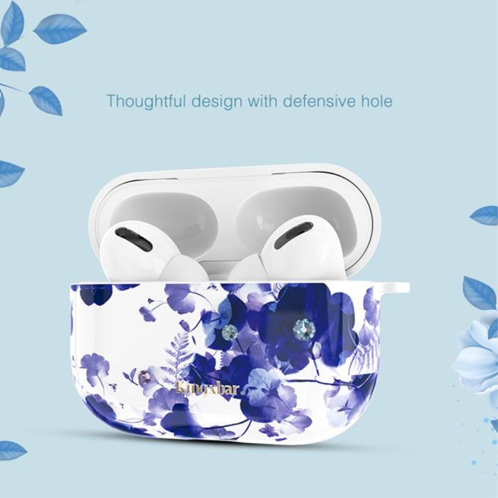 Bild 5, AirPods Pro - KINGXBAR Swarovski Dekor Skal - Blåa Blommor