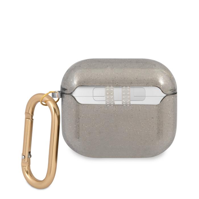 Bild 2, Guess AirPods 3 Skal 4G TPU Glitter Karbinhake Svart