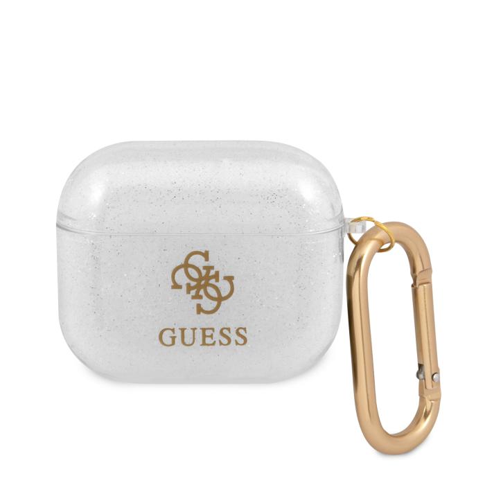 Bild 1, Guess AirPods 3 Skal 4G TPU Glitter Karbinhake Transparent