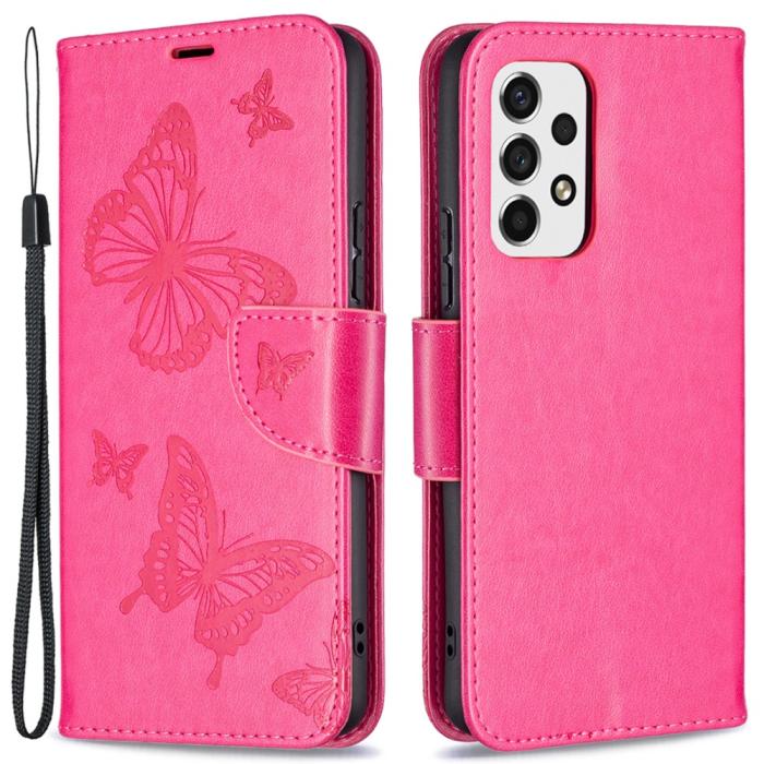 Bild 1, Samsung Galaxy A53 5G Fodral Tryckta Fjärilar Rosa