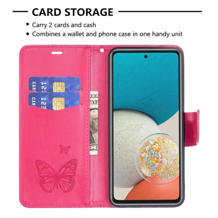 Bild 5, Samsung Galaxy A53 5G Fodral Tryckta Fjärilar Rosa
