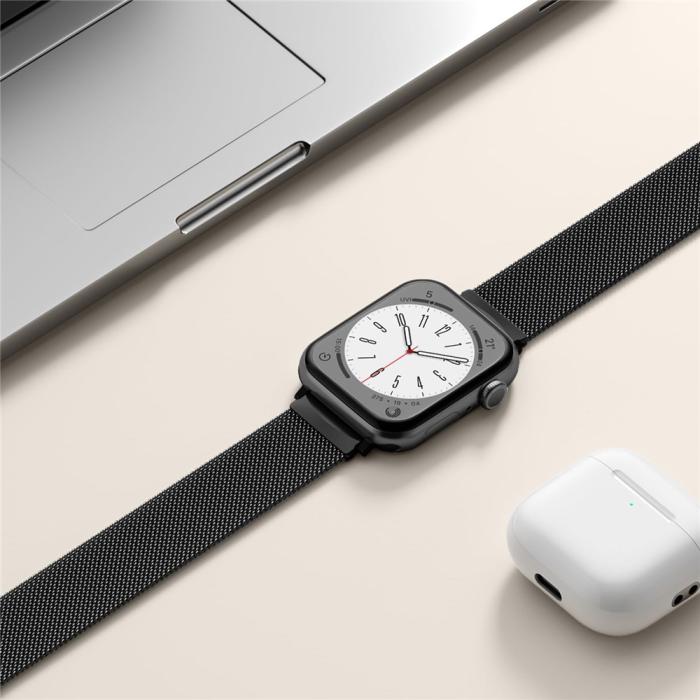 Bild 5, Apple Watch 38/40/41/42 mm Armband Milanese Loop Svart