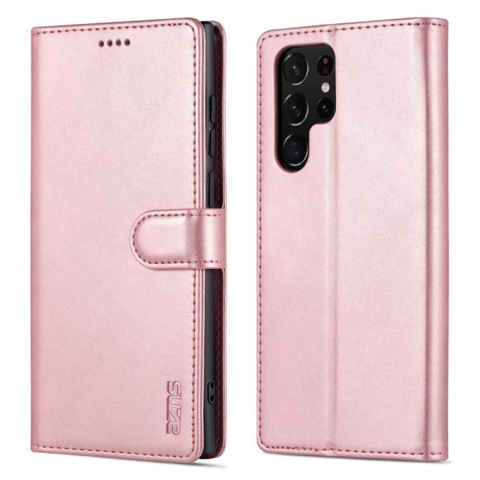 Bild 1, AZNS Samsung Galaxy S24 Ultra Fodral Retro Läder Roséguld