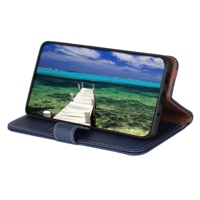 Bild 3, KHAZNEH Galaxy S24 Fodral Premium Litchi Äkta Läder Blå