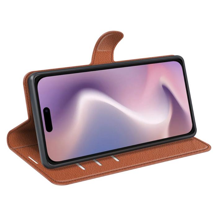 Bild 3, iPhone 16 Plus Fodral Litchi Läder Brun