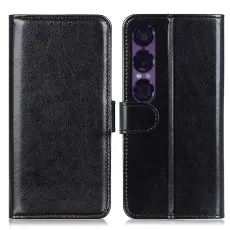 Sony Xperia 1 VII Fodral Crazy Horse L&auml;der Svart