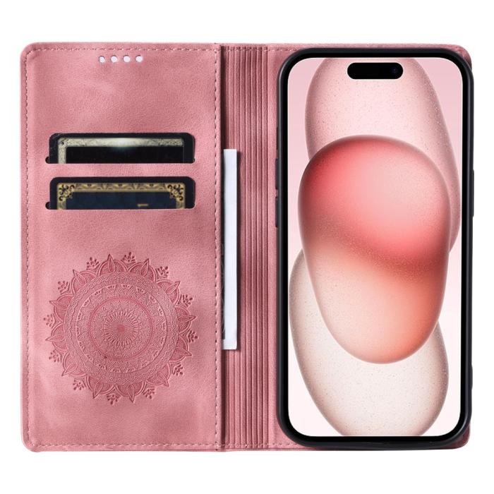 Bild 2, iPhone 16 Pro Max Fodral Mandala Flip Läder Roséguld