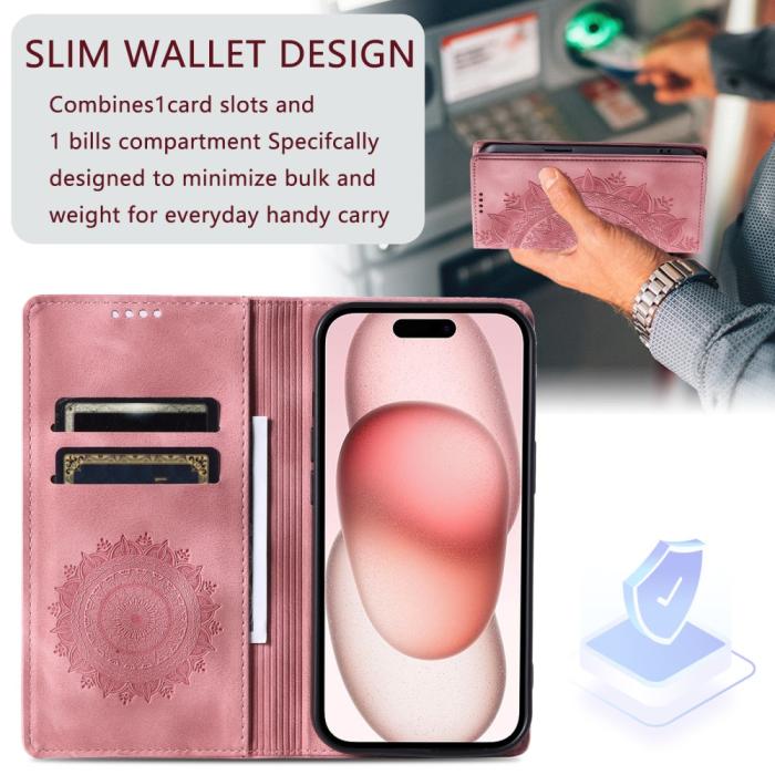 Bild 6, iPhone 16 Pro Max Fodral Mandala Flip Läder Roséguld