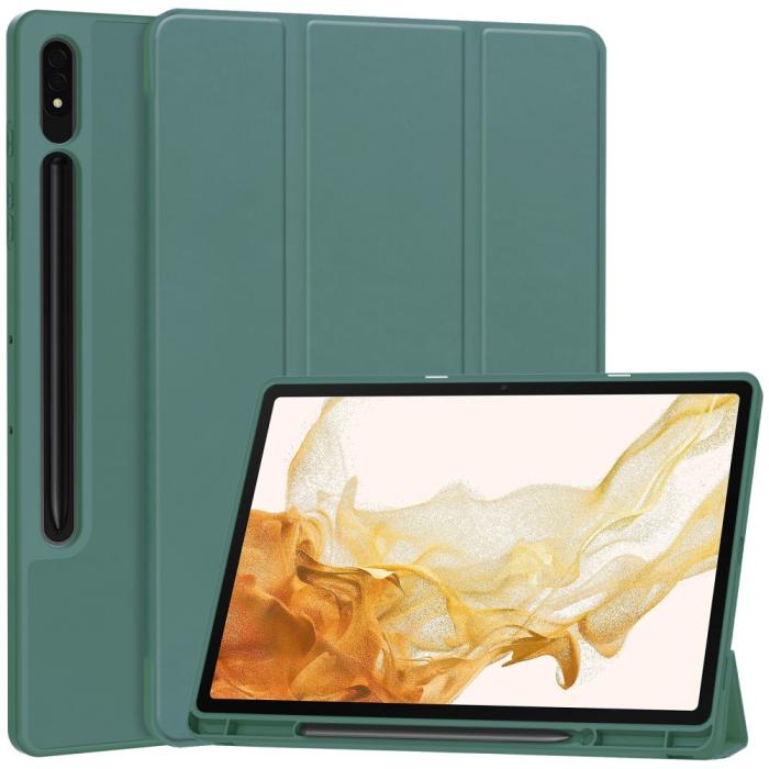 Bild 1, Samsung Galaxy Tab S9 Plus Fodral Tri-Fold Pennhållare Svartgrön