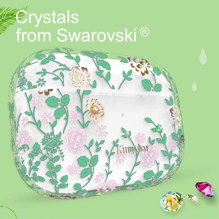 Bild 2, AirPods Pro - KINGXBAR Swarovski Dekor Skal - Green Plant