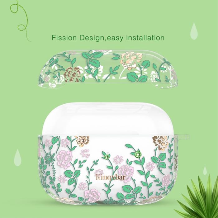 Bild 3, AirPods Pro - KINGXBAR Swarovski Dekor Skal - Green Plant
