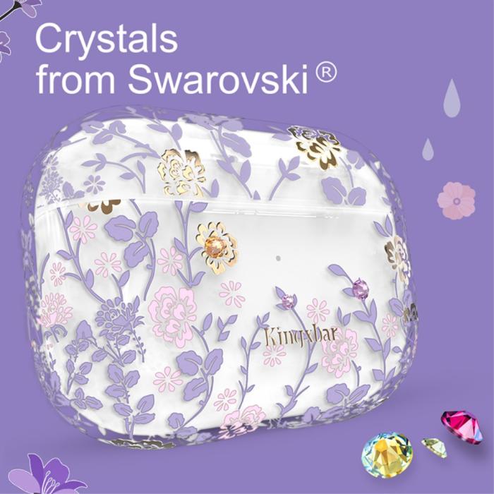 Bild 2, AirPods Pro - KINGXBAR Swarovski Dekor Skal - Purple Plant