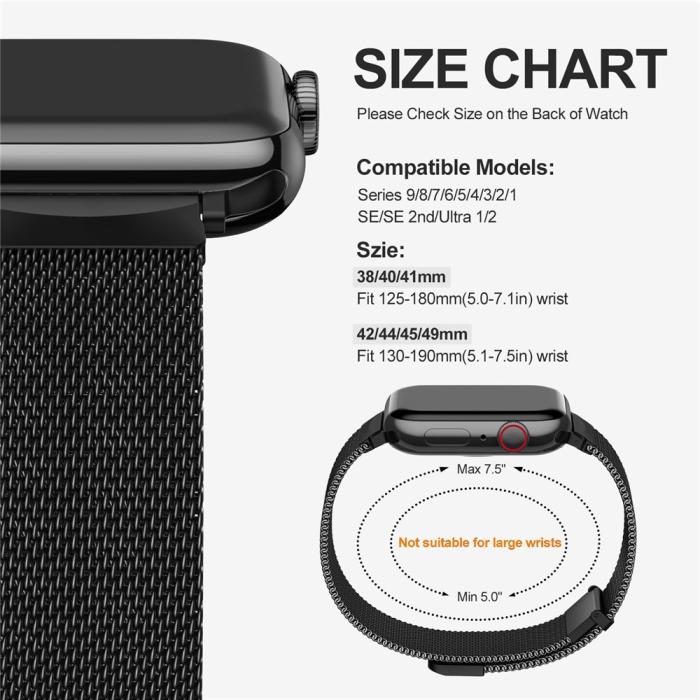 Bild 6, Apple Watch 38/40/41/42 mm Armband Milanese Loop Svart